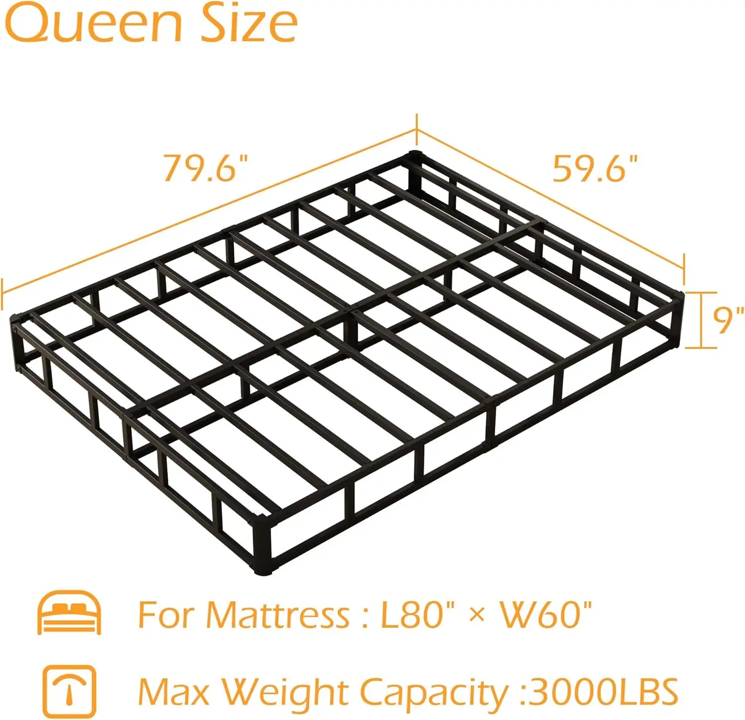 9 Inch Box Spring for Queen Bed, Heavy Duty Metal Frame with Fabric Cover