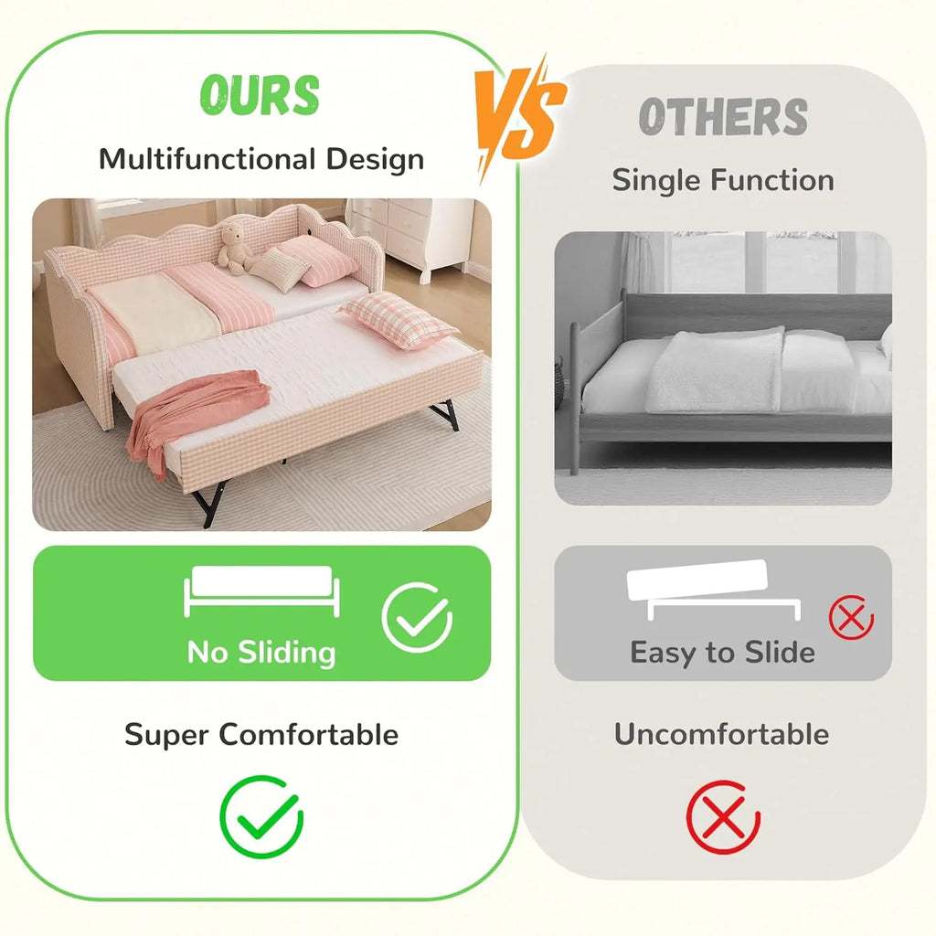 Twin Upholstered Daybed Extendable Linen Sofa Bed