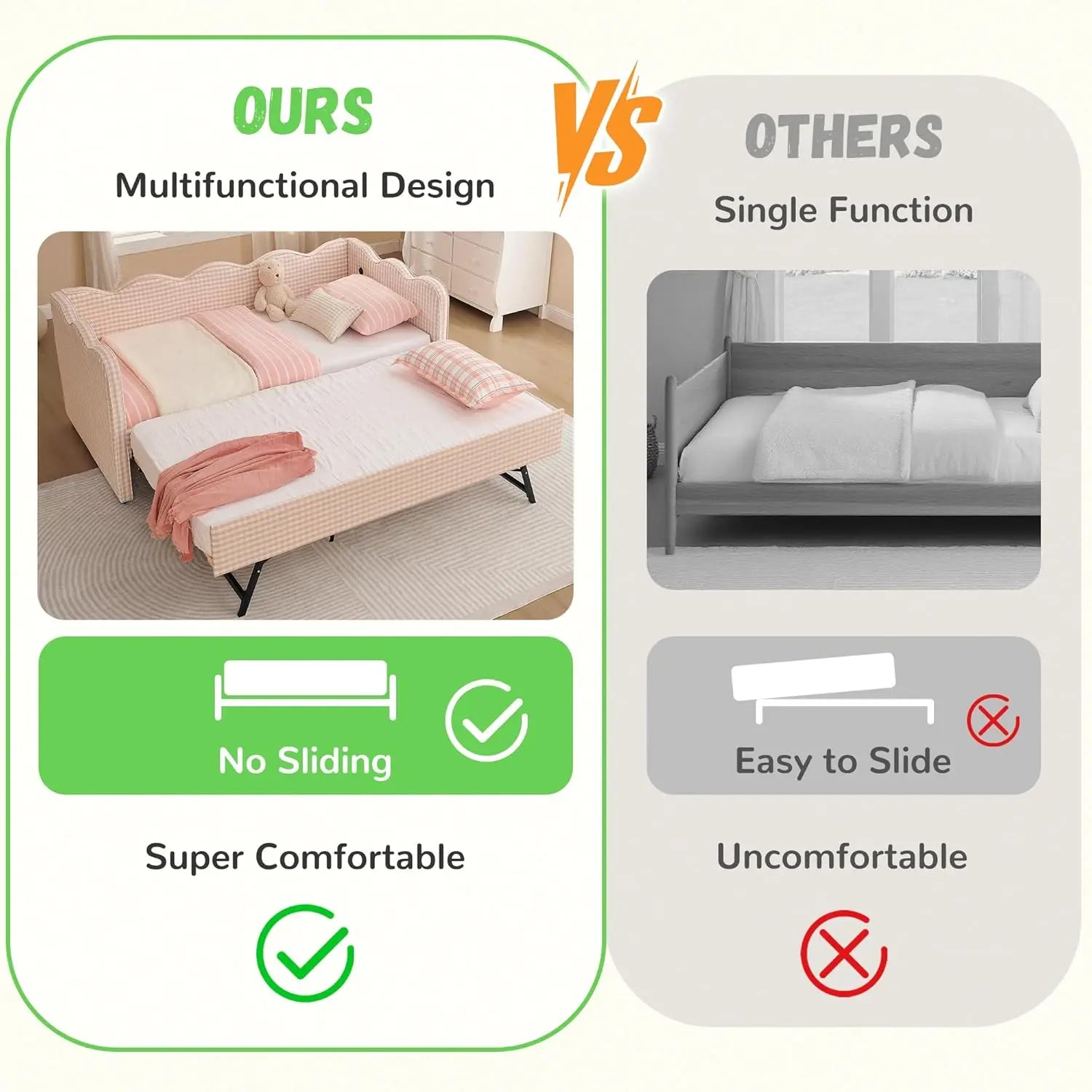 Twin Upholstered Daybed Extendable Linen Sofa Bed