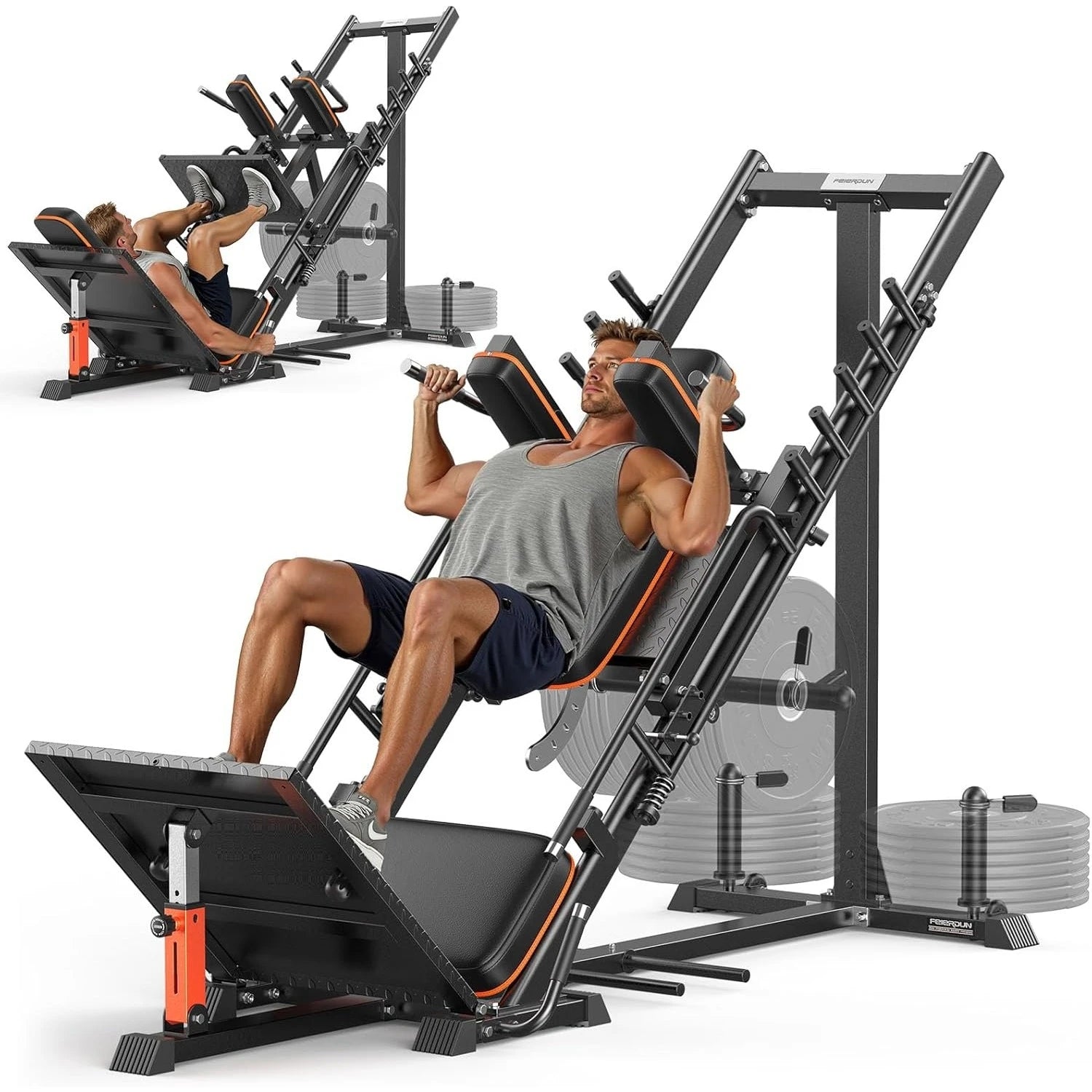 FEIERDUN 3‑in‑1 Leg Press Hack Squat Machine with Ultra-Quiet Pulley System