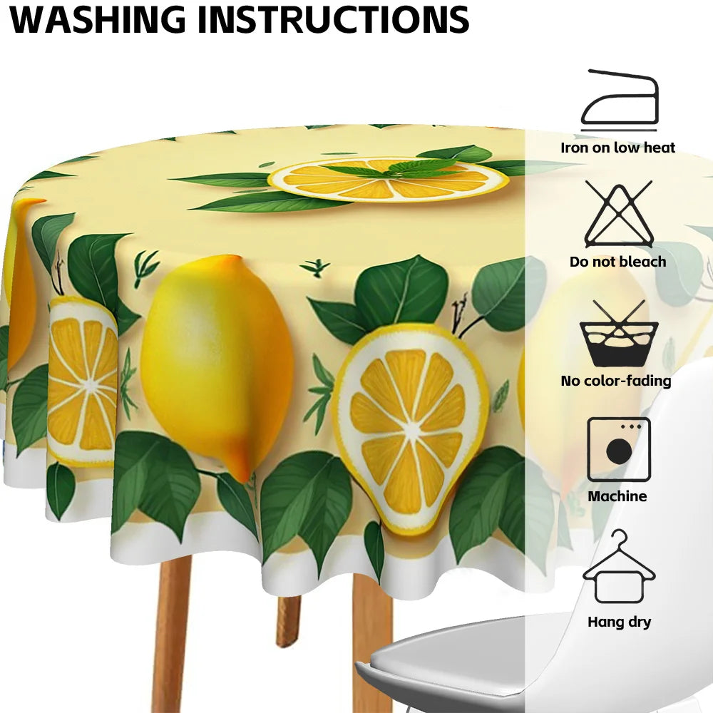 Lemons Theme Orange Green Leaves Tablecloth