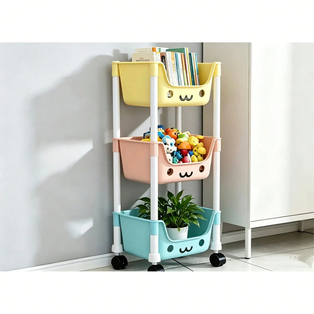 Multi-Layer Rolling Storage Cart, Kids Toy Organizer With Wheels