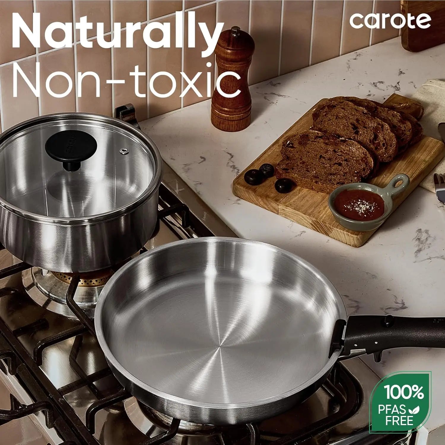 15pcs Stainless Steel Cookware Set Detachable Handle