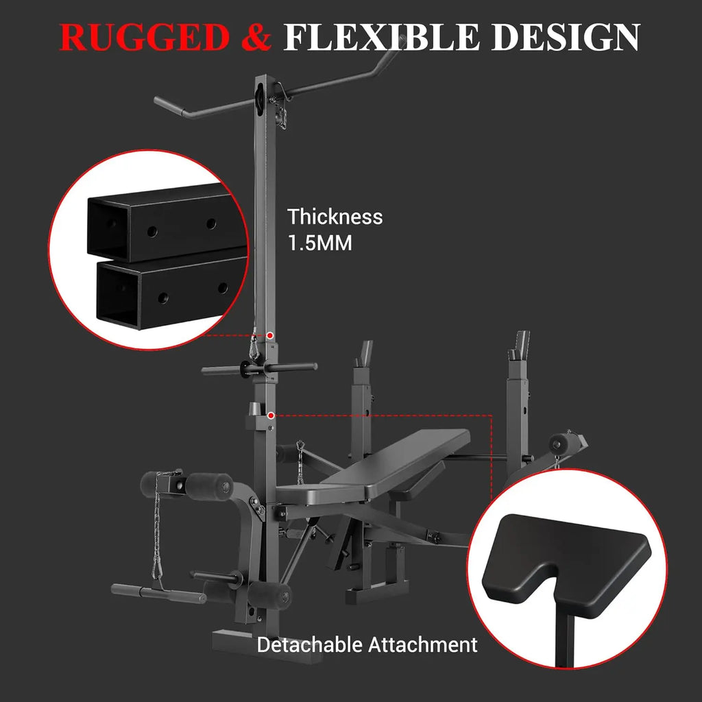 Weight Bench, Foldable Bench Press Set with Leg Extension