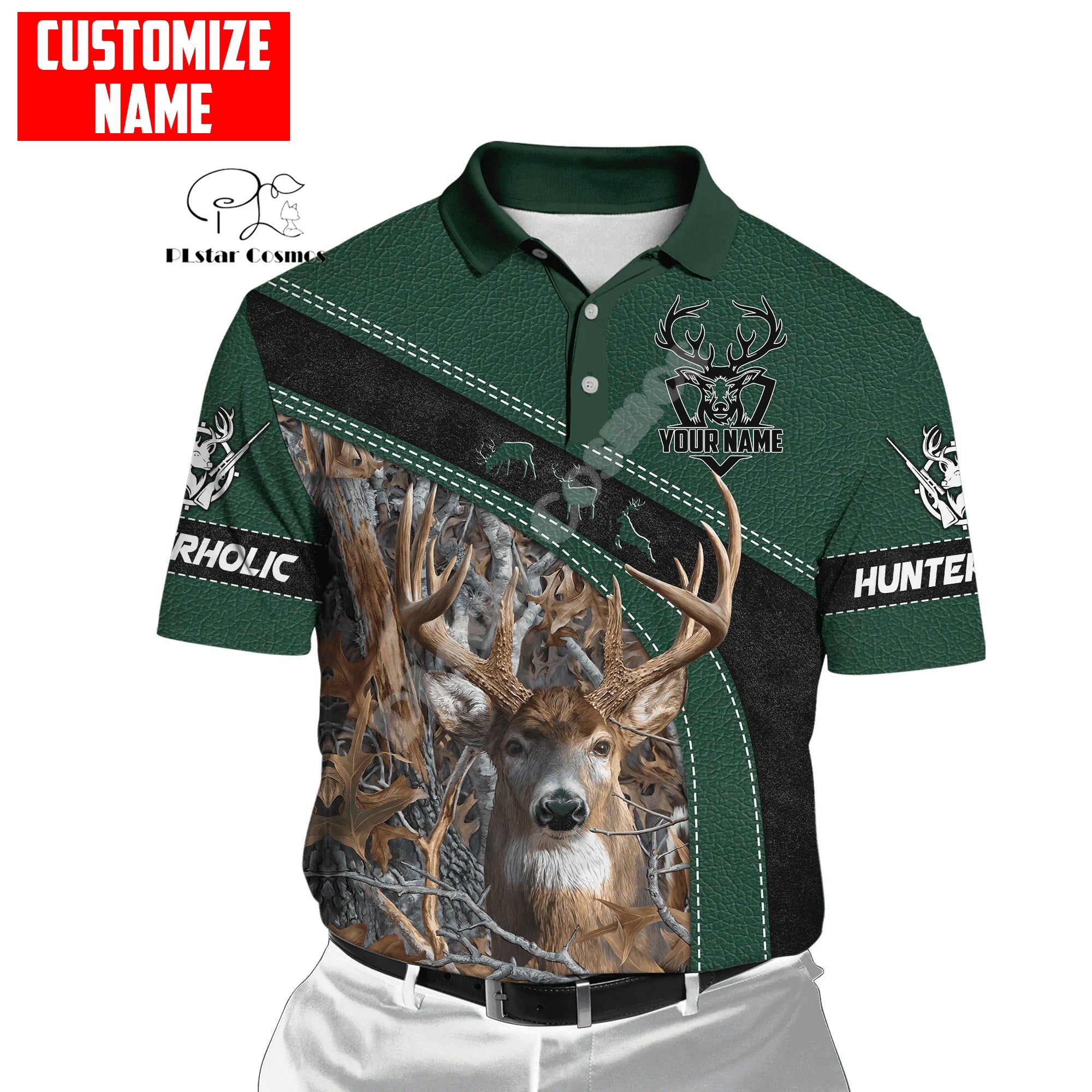Custom Name Deer Hunting Camo Casual Collar Polo Shirts Short Sleeves