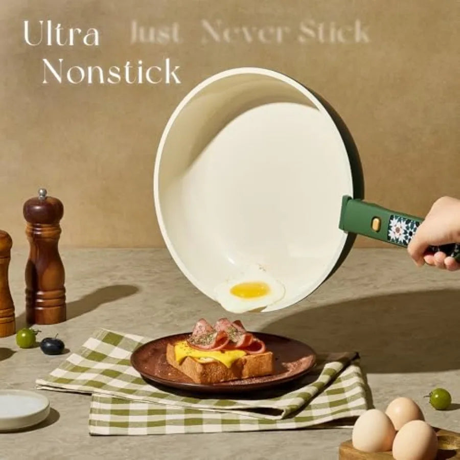 Ceramic Cookware Set, Pots and Pans Set Nonstick, Non-Toxic Cookware Detachable Handle