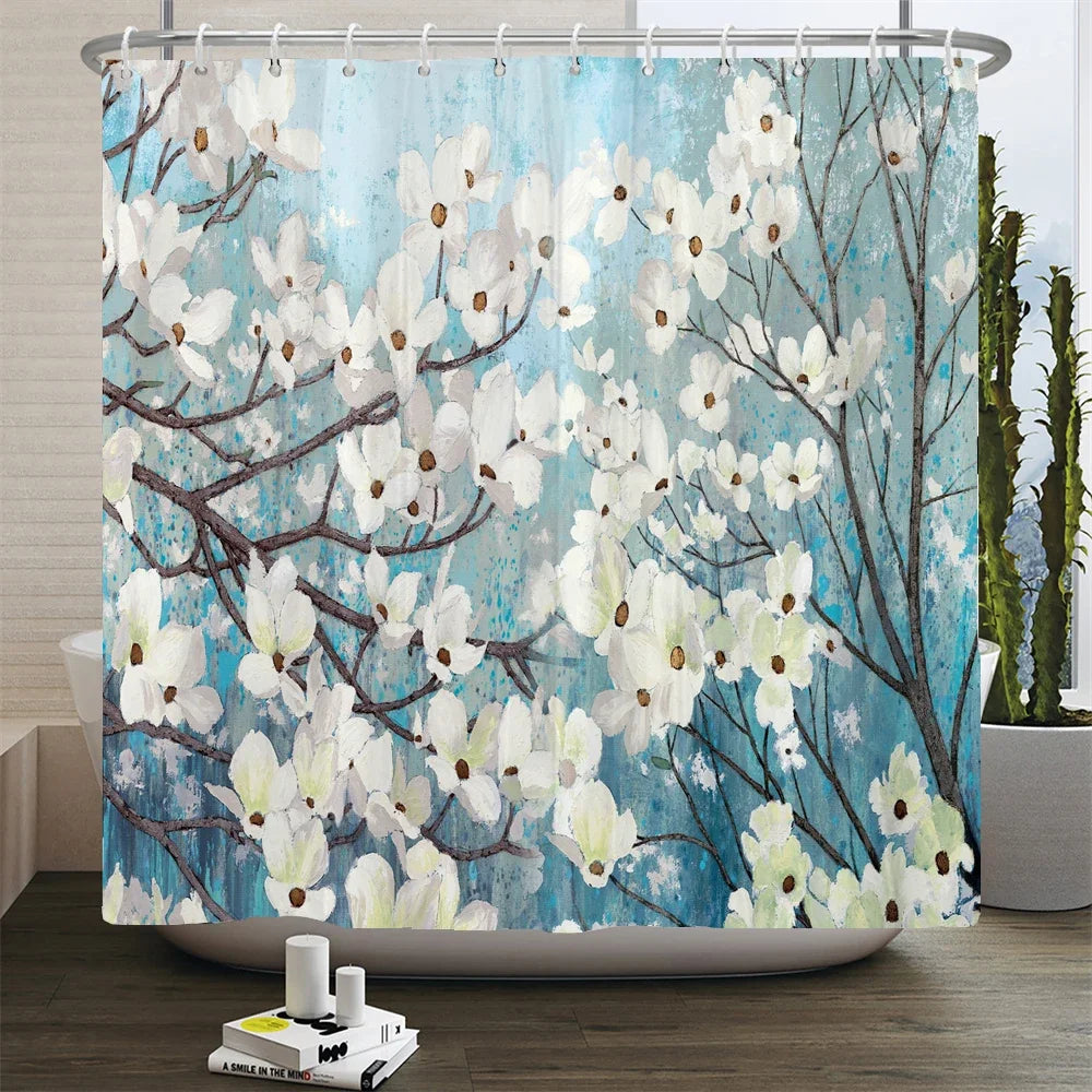 Chinese Style Flower and Birds Tree Shower Curtains
