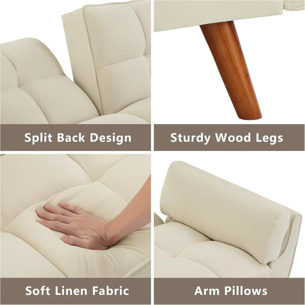Convertible Sofa Bed Twin Size Linen Futon Couch with Adjustable Backrest