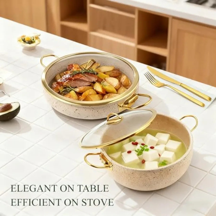 Beige 5-Ply Stainless Steel Cookware Set 12Pcs Nonstick Pots and Pans