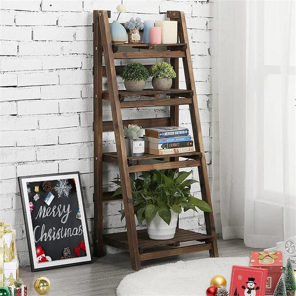 Folding 4 Tier Storage Shelving Unit, Ladder Shelf