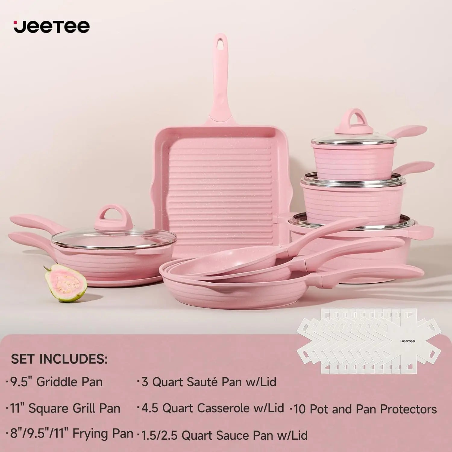 23pc Nonstick Pink Pots and Pans Set, PFAS-Free Healthy Kitchen Cookware, Induction Safe Frying Pans Saucepans Griddle Crepe Pan