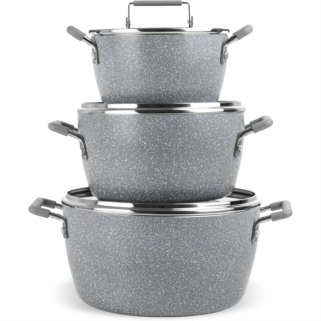 Nonstick Pots and Pans Set, 6 Piece Stackable Cookware with Lids, Stay Cool Handles Dishwasher Safe