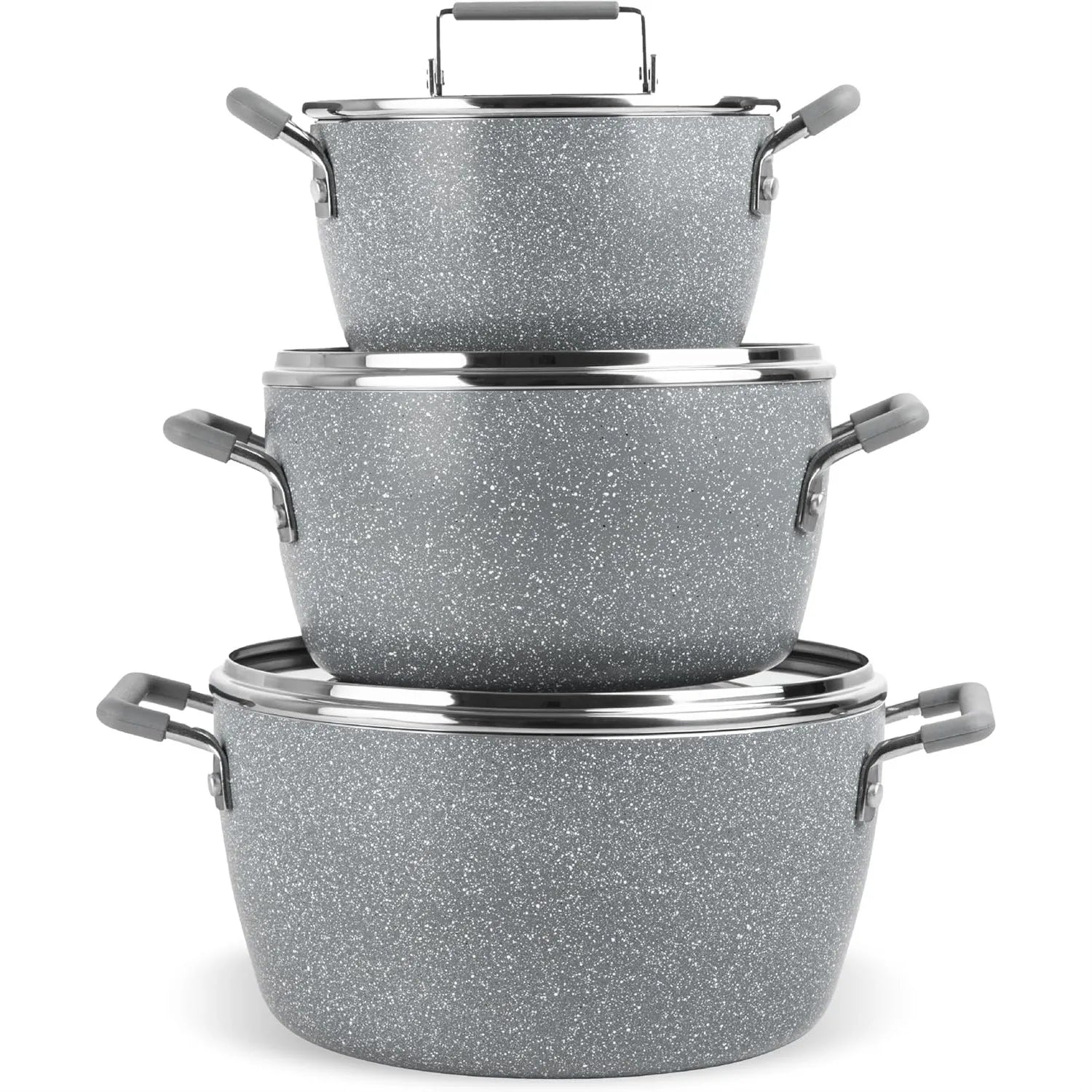 Nonstick Pots and Pans Set, 6 Piece Stackable Cookware with Lids, Stay Cool Handles Dishwasher Safe