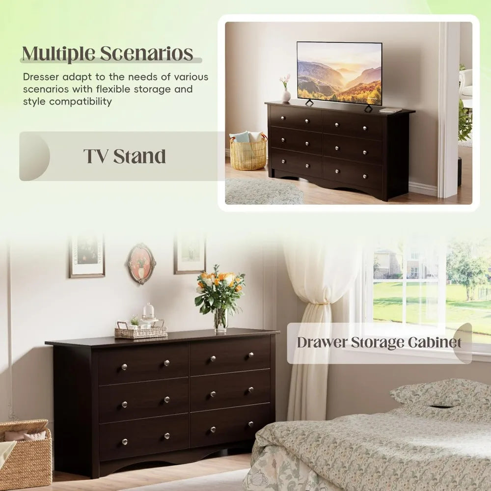 Dresser for Bedroom, 6 Wood Dresser Drawers