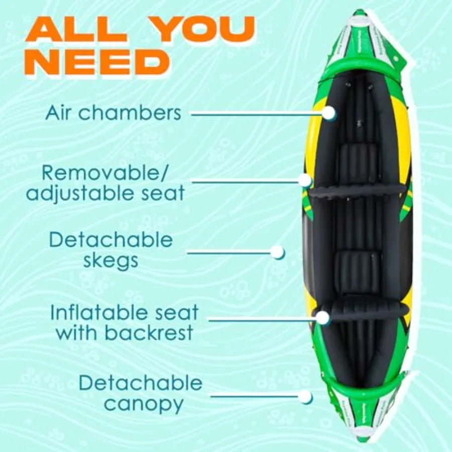 Inflatable Kayak 2 Person with Detachable Sun Canopy Heavy-Duty
