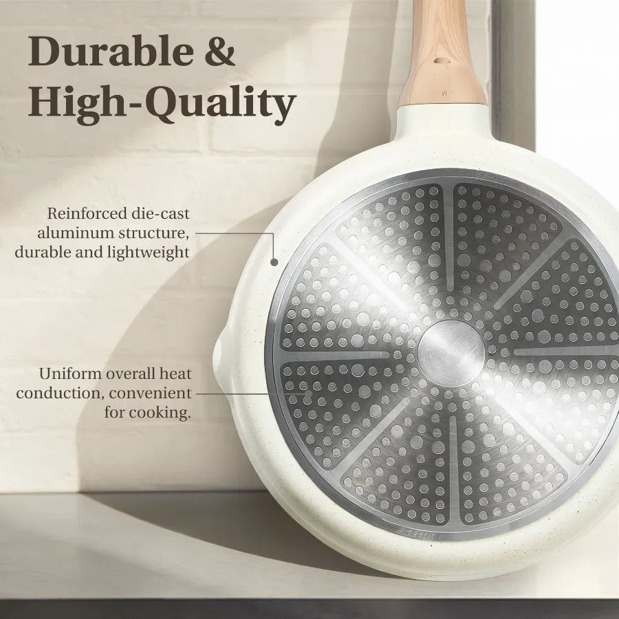 Nonstick Cooking Set 25 Pcs White Granite Pots and Pans for Induction Cooktops Durable Lightweight Kitchen Cookware with Lids