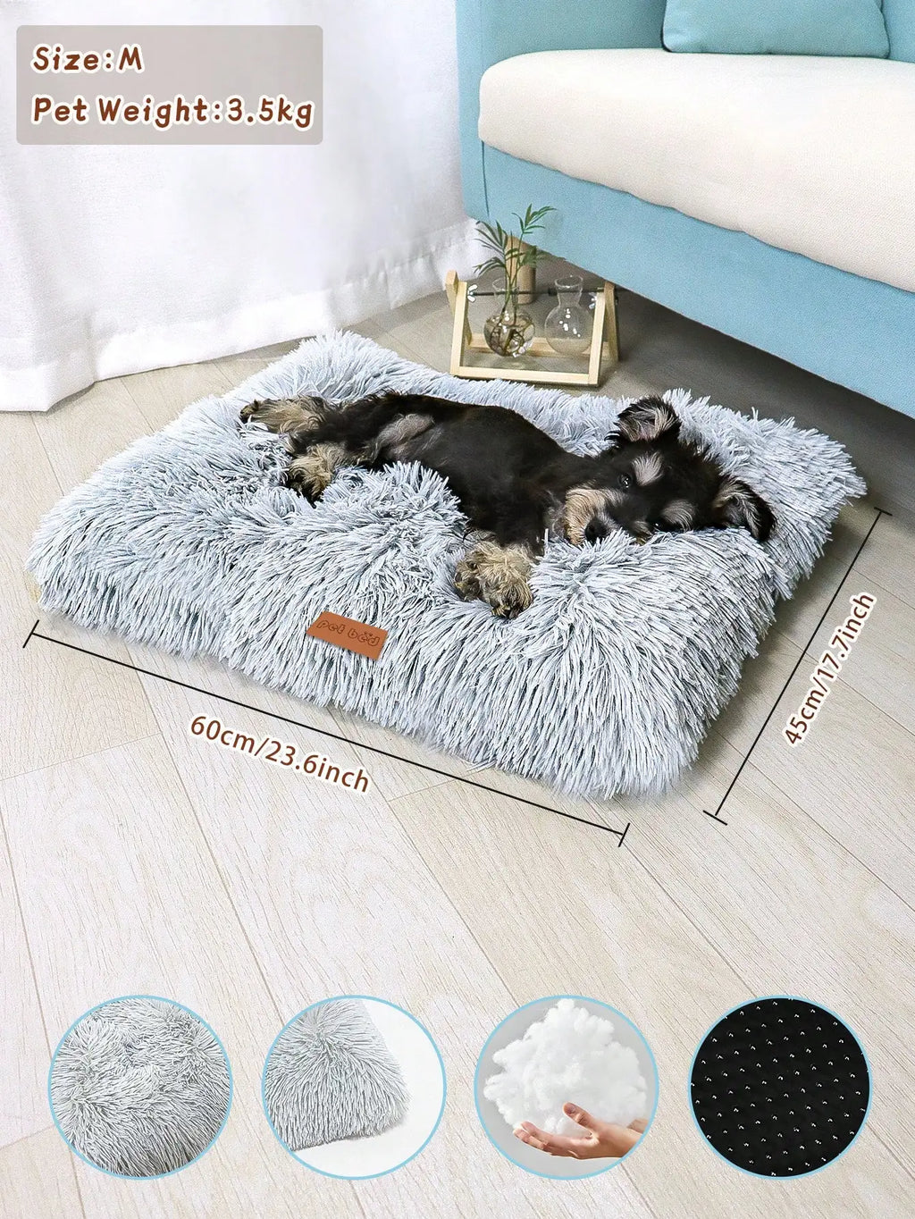 1PC Washable Plush Pet Crate Bed for Dog