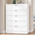 Elegant Tall White Drawer Unit with 5 Metal Closet Drawers, Ideal for Bedroom, Entryway Storage Solutions