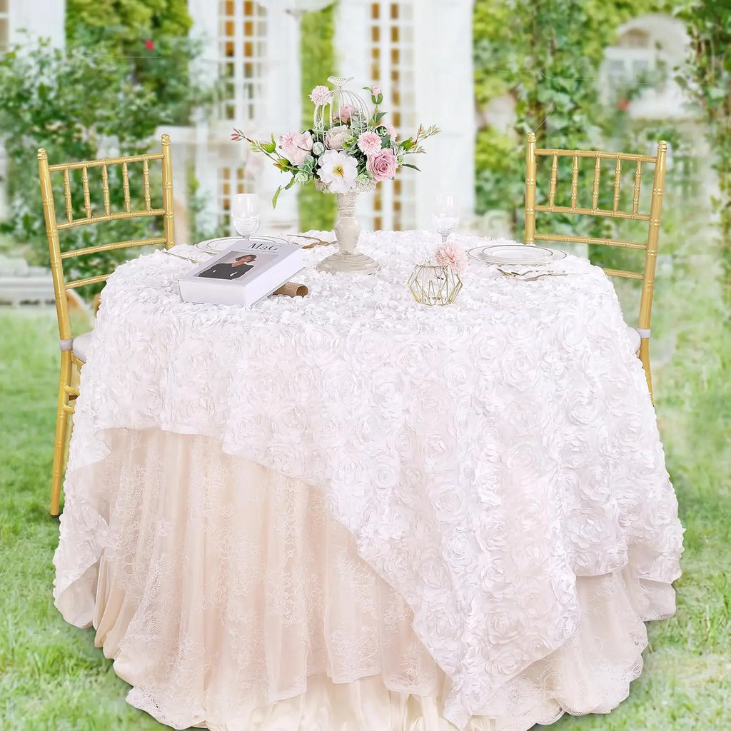 White Rosette Wedding Decoration Tablecloth