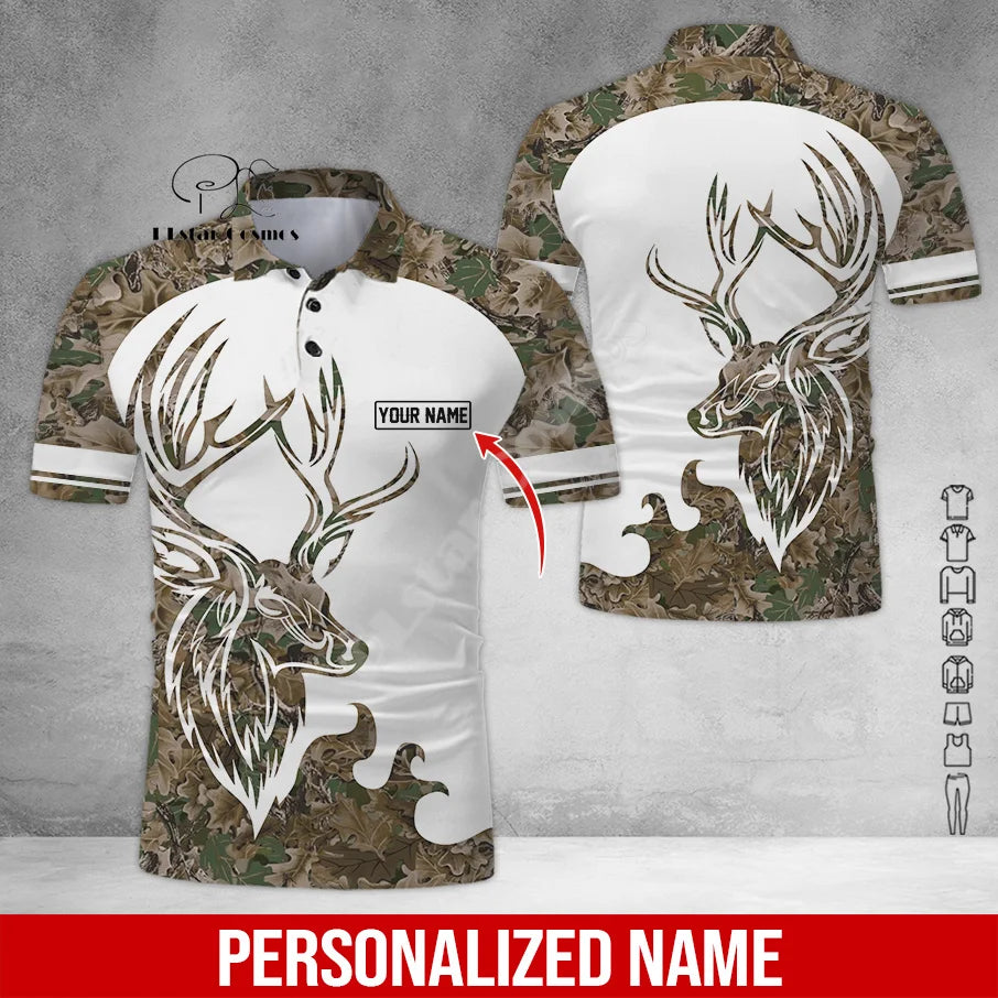 Custom Name Deer Hunting Camo Casual Collar Polo Shirts Short Sleeves