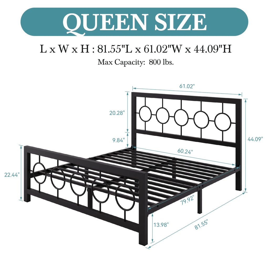 Metal Platform Bed Frame with Vintage Circular Headboard & Footboard,