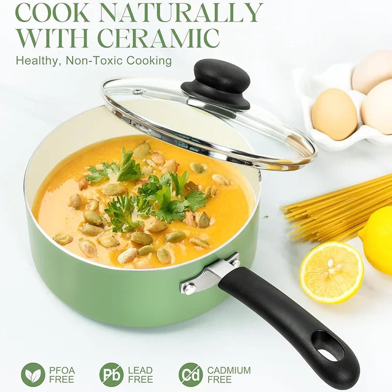 Nonstick Sauce Pan Set with Lid Ceramic Coating Small Saucepan