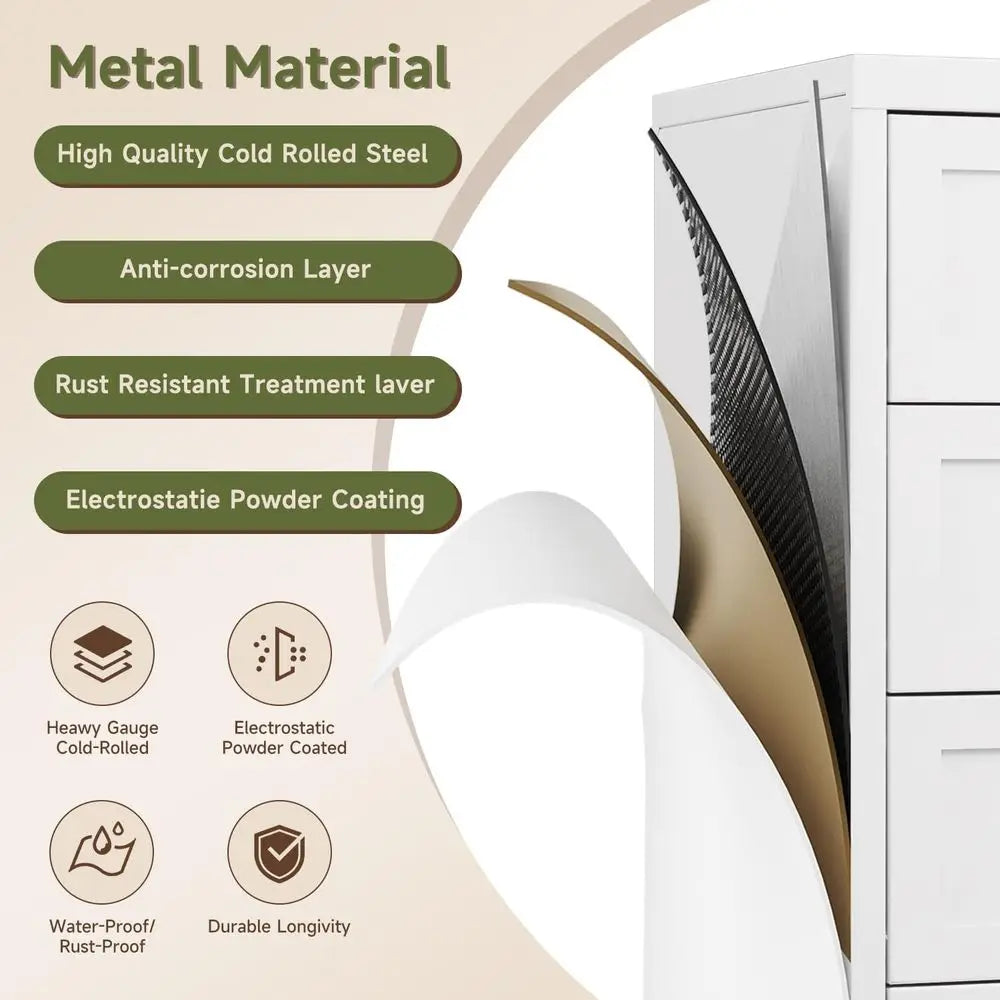 Elegant Tall White Drawer Unit with 5 Metal Closet Drawers, Ideal for Bedroom, Entryway Storage Solutions