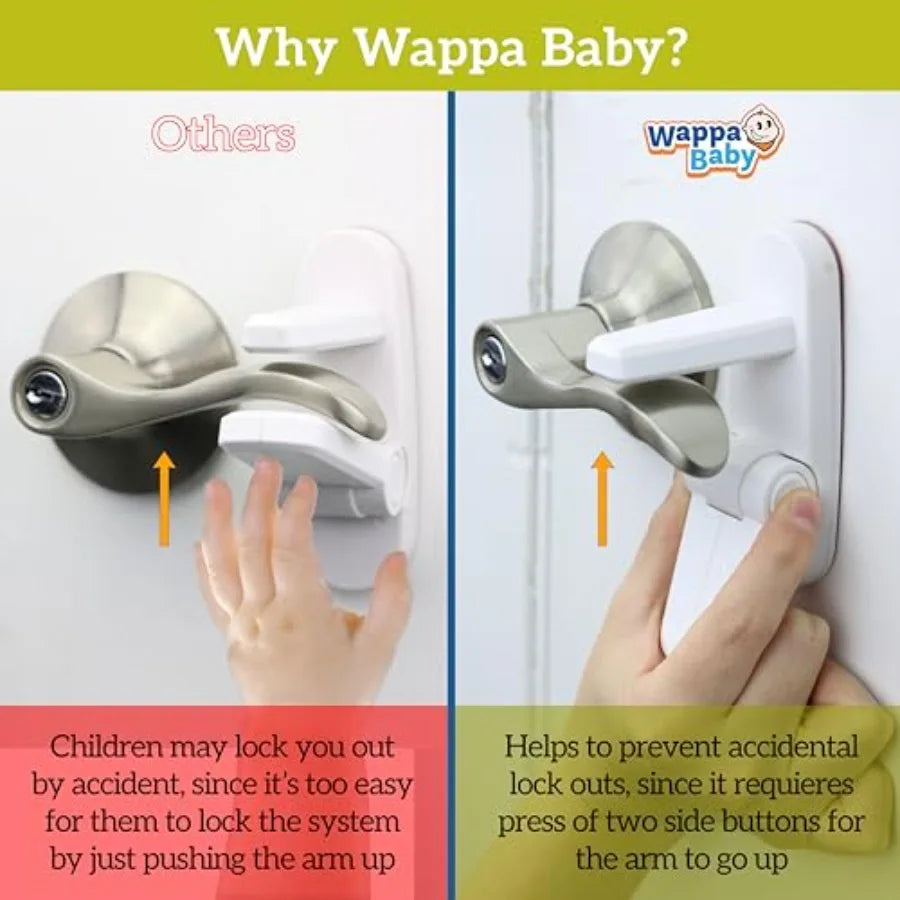 Door Lever Lock 6 Pack Baby Proof Doors Easy One Hand Operation for Adults Durable ABS with 3M Adhesive No Tools Needed