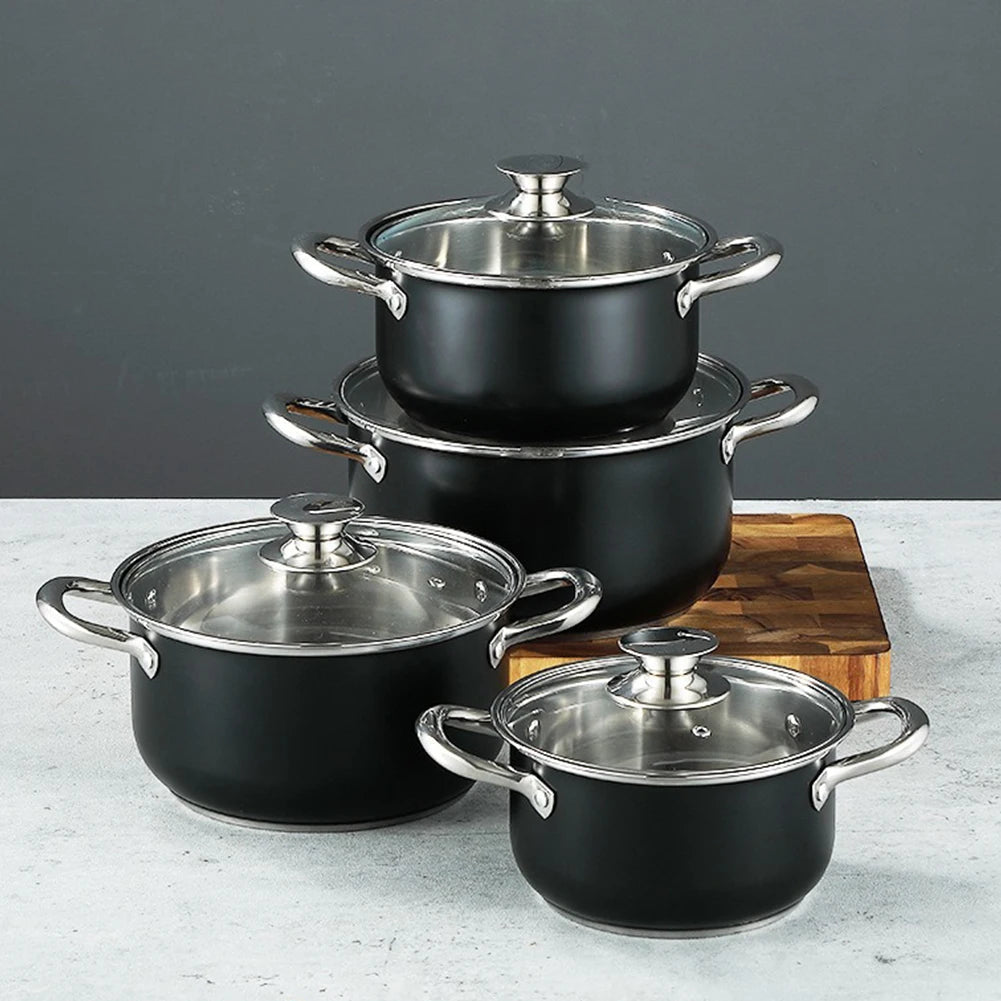 8Pcs Stainless Steel Cookware Set Anti-Scratch Universal Cooking Pot Combination Stockpot Cookware Suit for Soup Cooking Stove