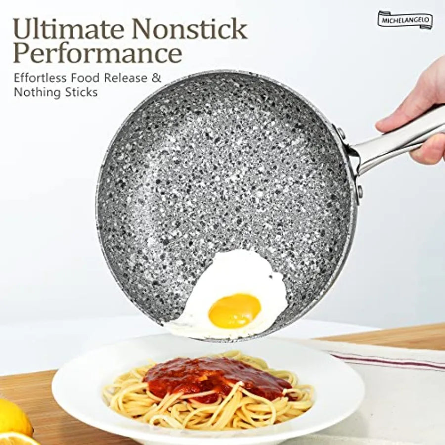 Stone Cookware Set 10 Piece Ultra Nonstick Pots and Pans with Stone-Derived Coating for Kitchen Use Granite Finish Black and Si