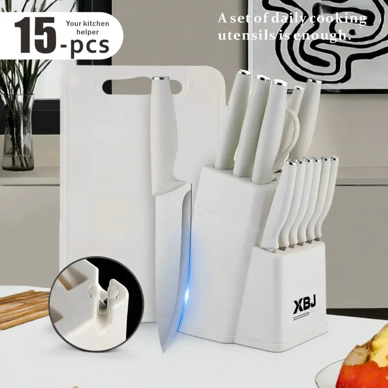 15 Pcs Stainless Steel Kitchen Knife Set with Block & Cutting Board