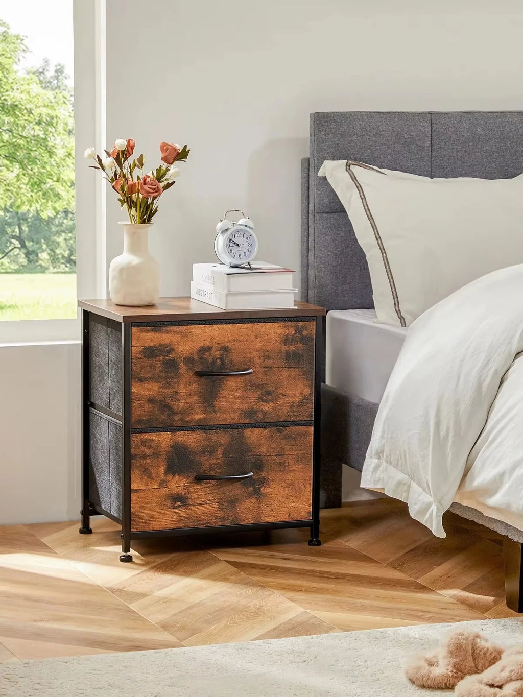 2Fabric Drawers Nightstand