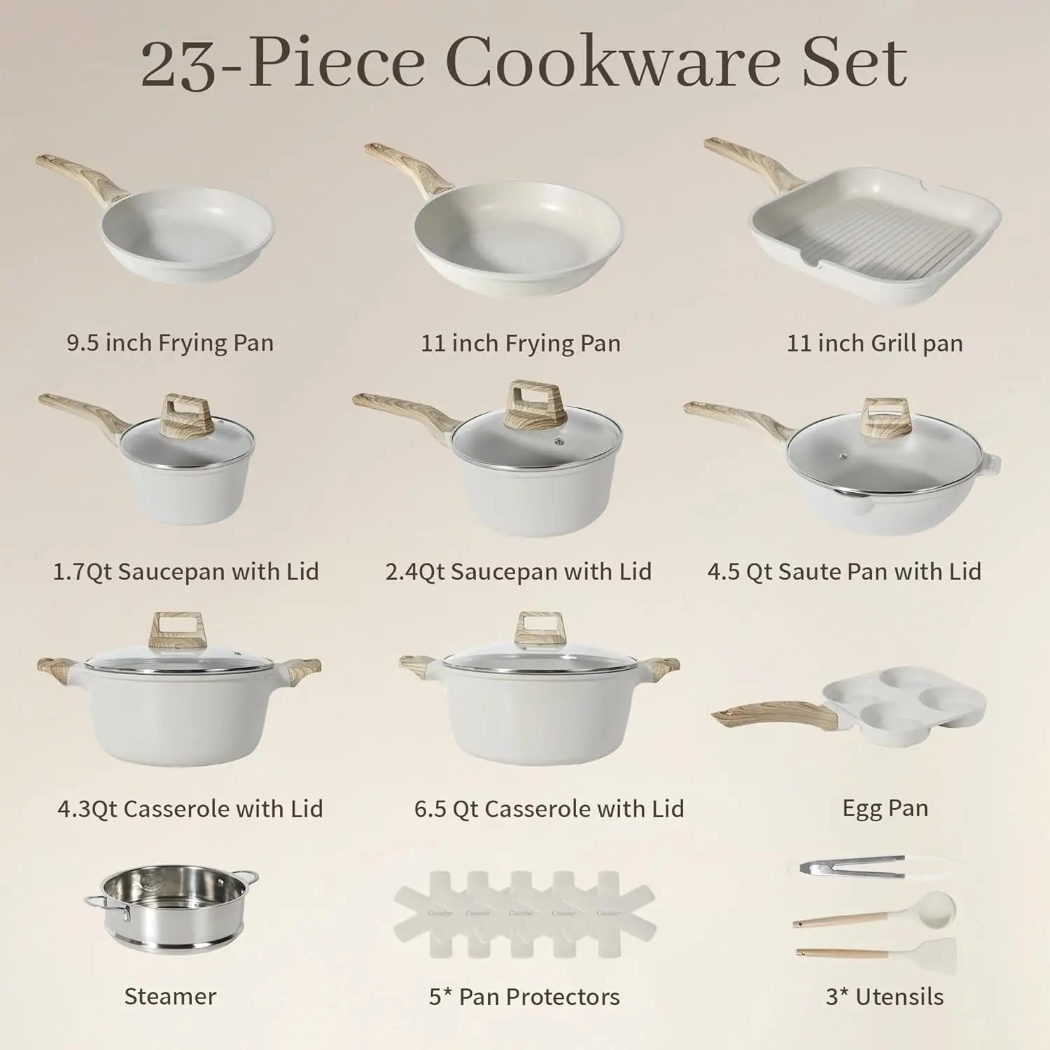 Non-Stick Pots and Pans Set, Granite Induction Cookware with Frying Pans, Saucepans, Griddle, Egg Pan