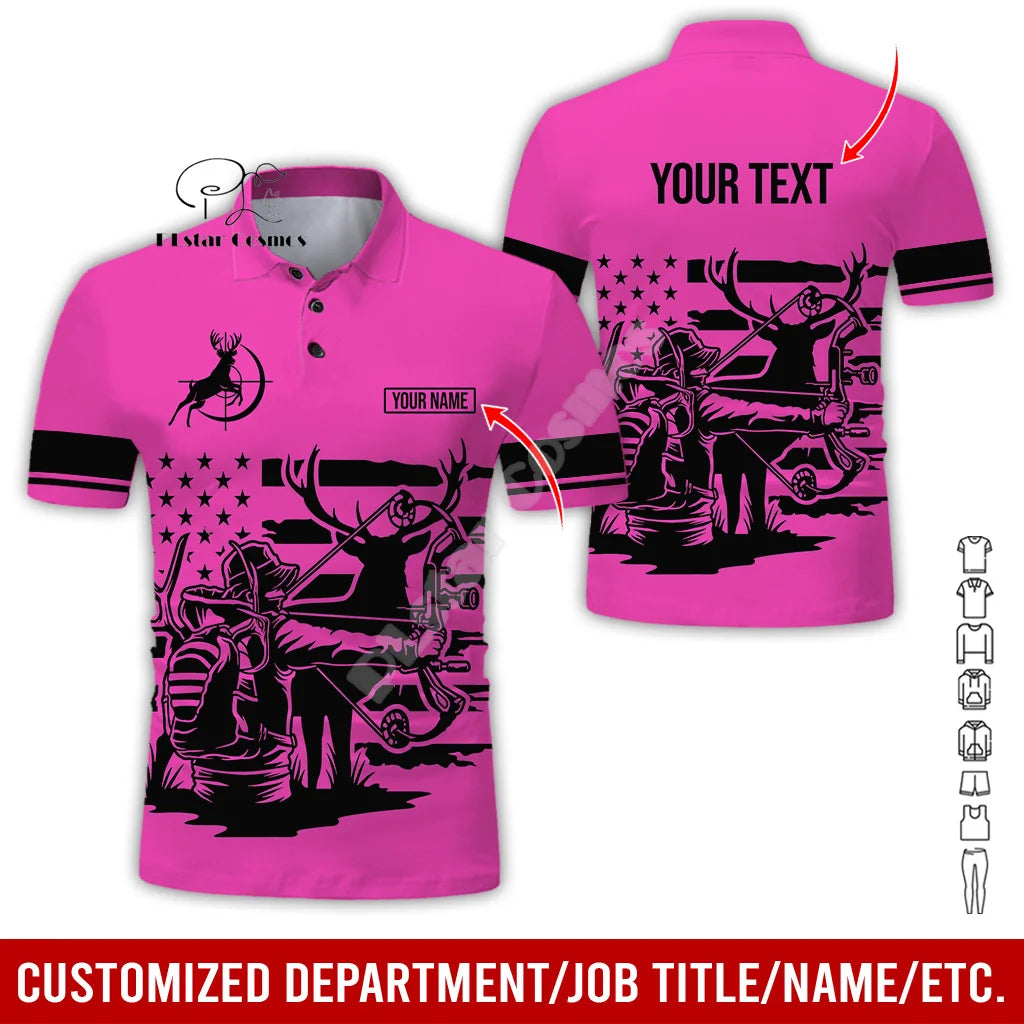 Custom Name Deer Hunting Camo Casual Collar Polo Shirts Short Sleeves