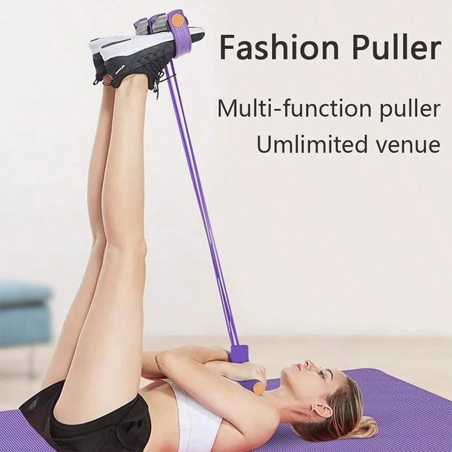Abdominal Foot Pedal Puller Sit-Up Assist Device with 4 Tubes for Home Use, Portable Pilates and Yoga Training Equipment