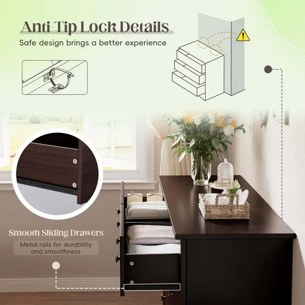 Dresser for Bedroom, 6 Wood Dresser Drawers