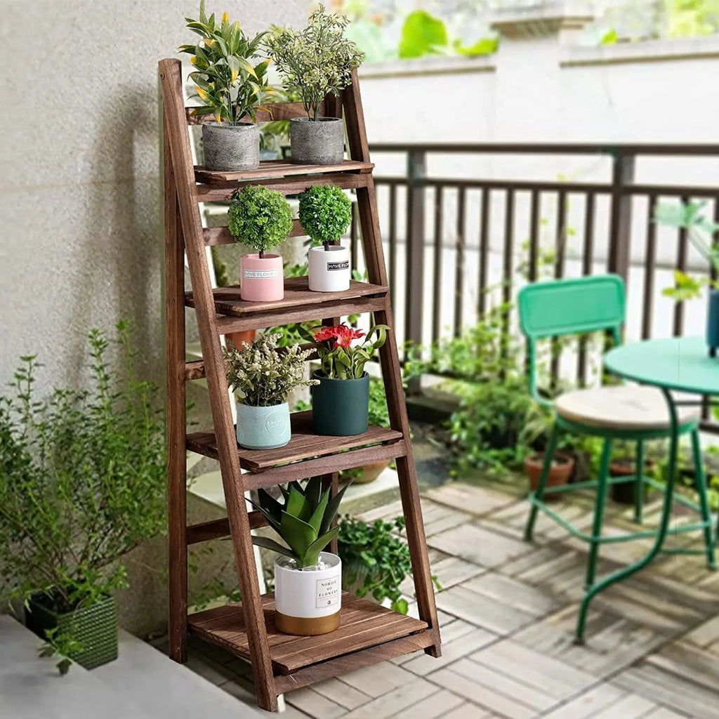 Folding 4 Tier Storage Shelving Unit, Ladder Shelf