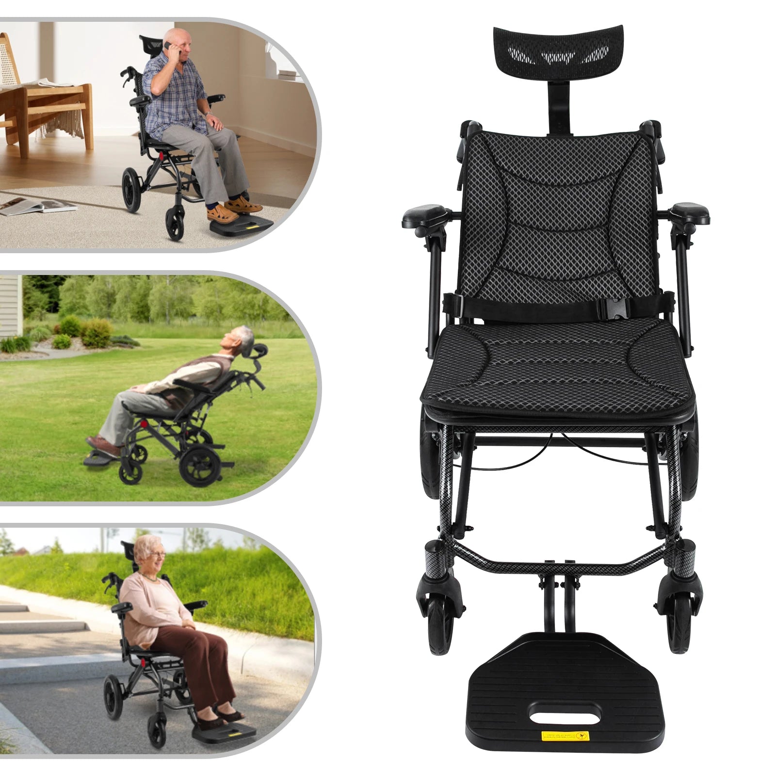 Reclining Folding Transport Wheelchair