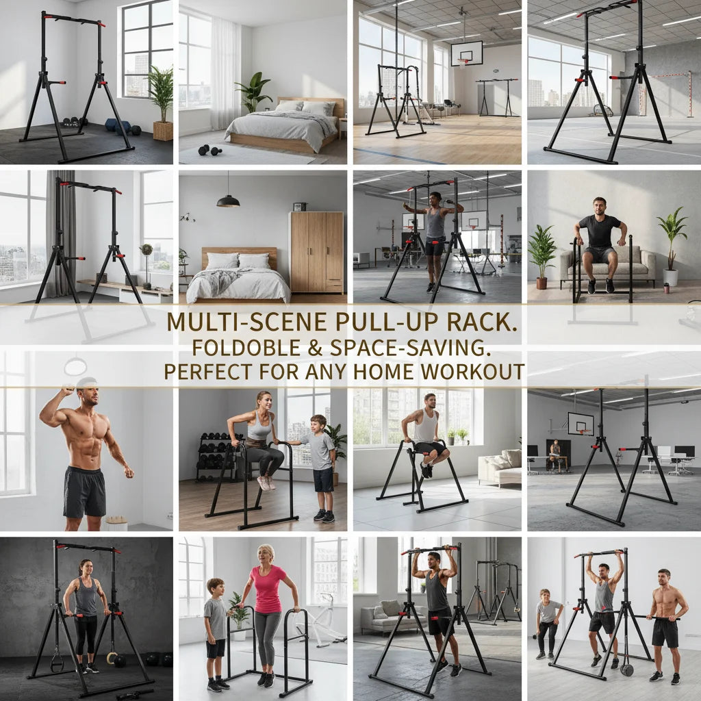 Triangular Pull Up Bar Station 200kg, Height Adjustable 5.74-7.55ft Foldable Power Tower for Home Gym