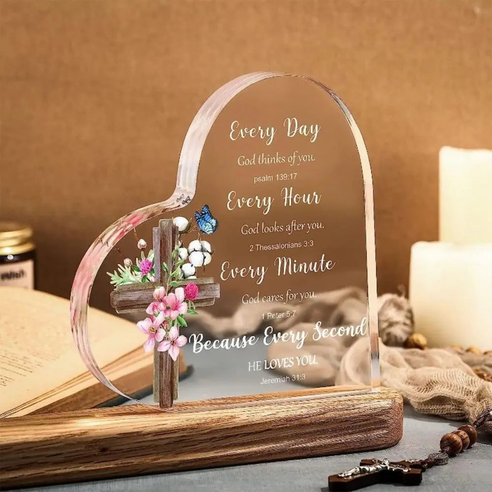 Heart-Shaped Bible Verse Acrylic Decor