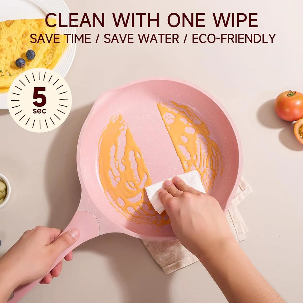 23pc Nonstick Pink Pots and Pans Set, PFAS-Free Healthy Kitchen Cookware, Induction Safe Frying Pans Saucepans Griddle Crepe Pan