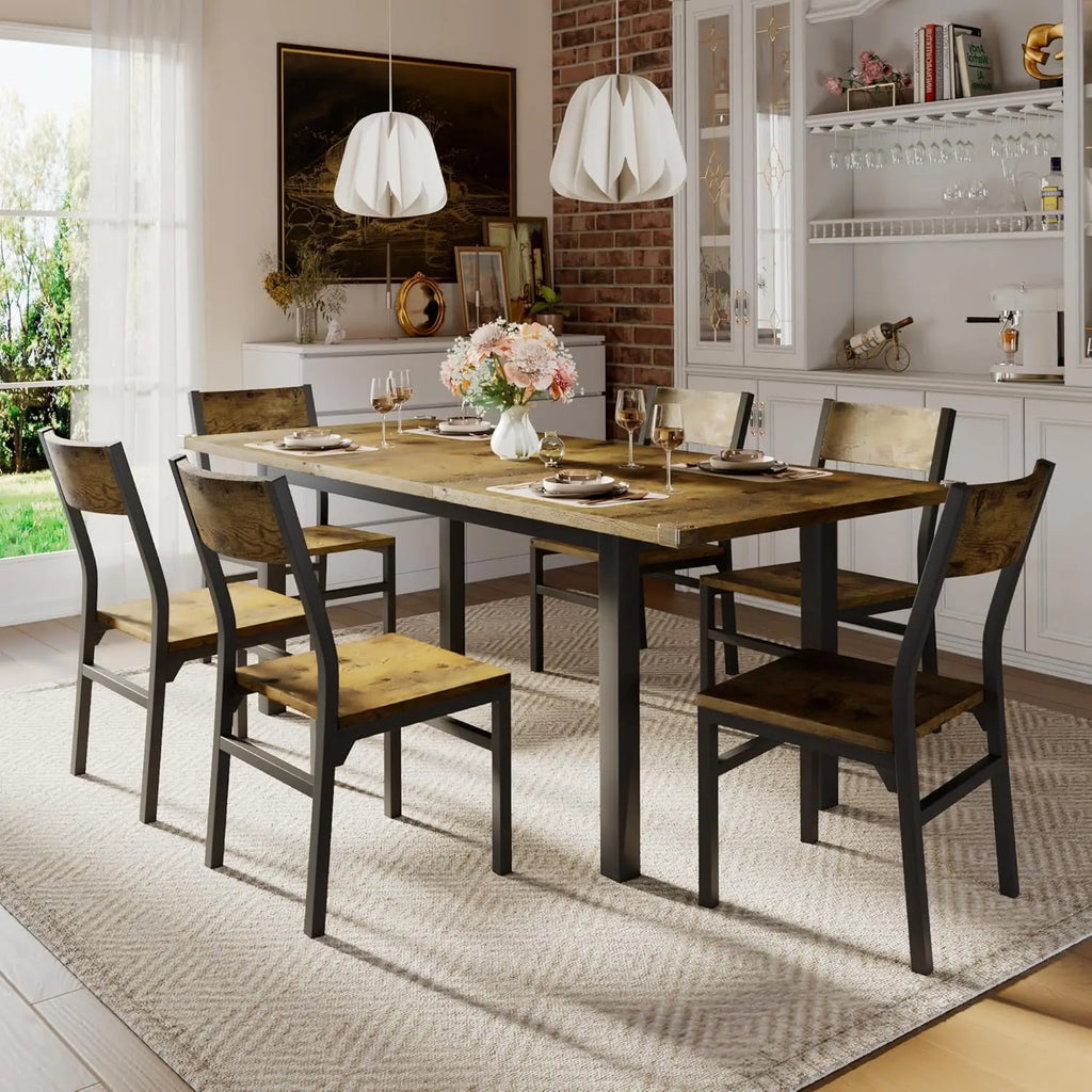 2026：-Piece 6 , 63 Extendable Kitchen Table & Chairs Set 4-6, Dining RoomTable with Sol