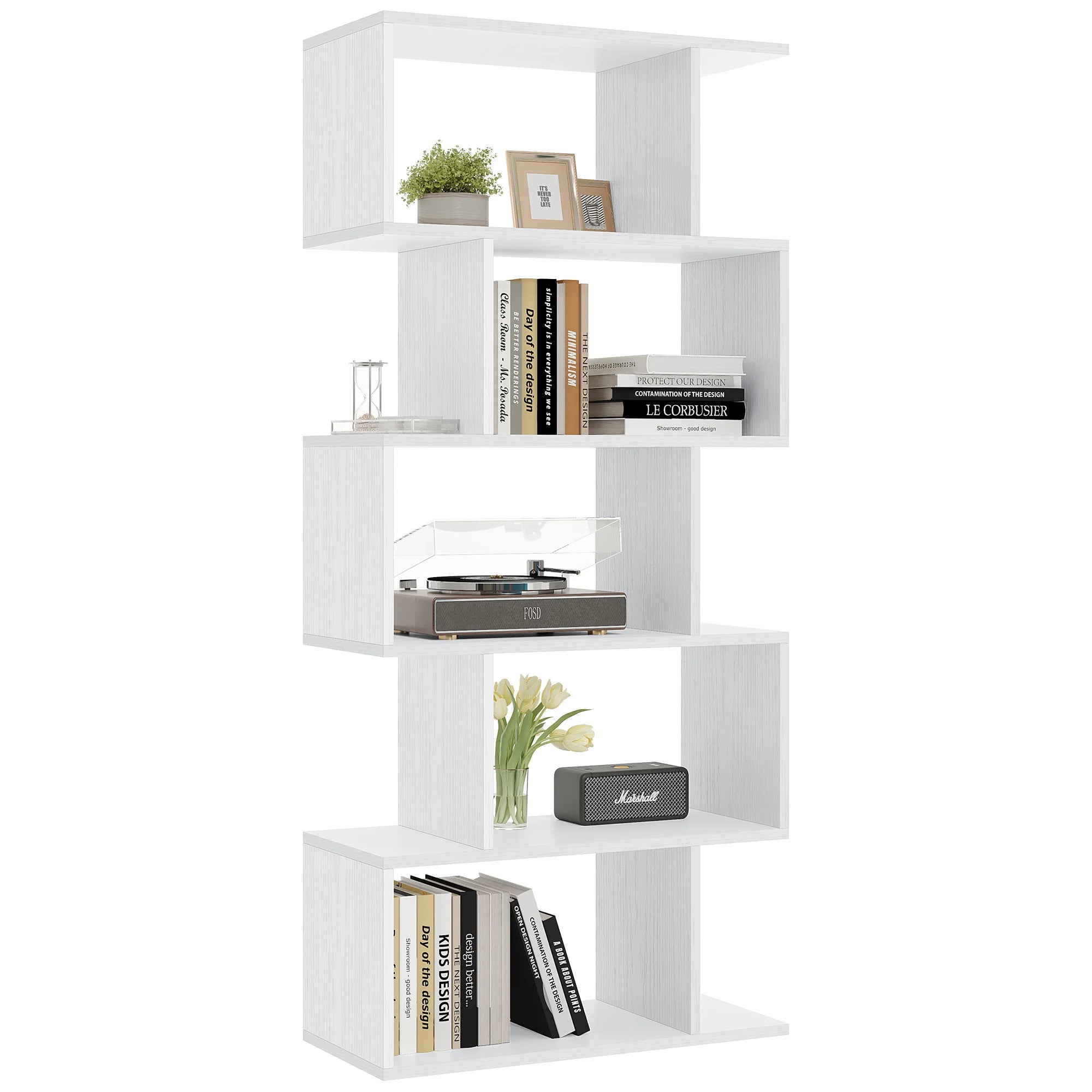 5 Tier S-Shaped Geometric Bookcase
