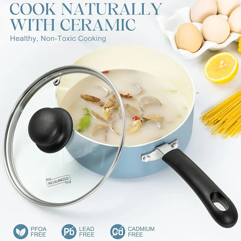 Nonstick Sauce Pan Set with Lid Ceramic Coating Small Saucepan