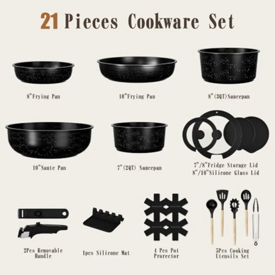 21Pcs Pots and Pans Set Non Stick