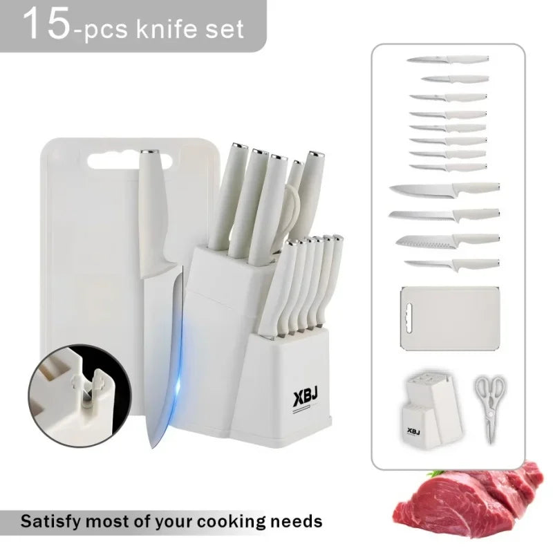 15 Pcs Stainless Steel Kitchen Knife Set with Block & Cutting Board