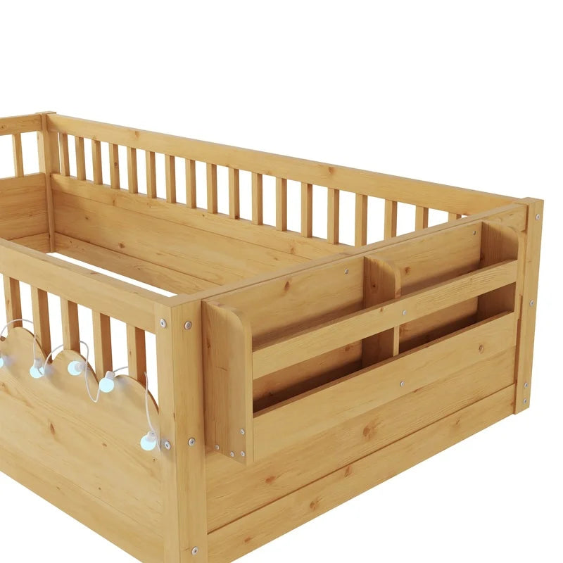 Wooden Kids Bed with Light and Storage Shelf