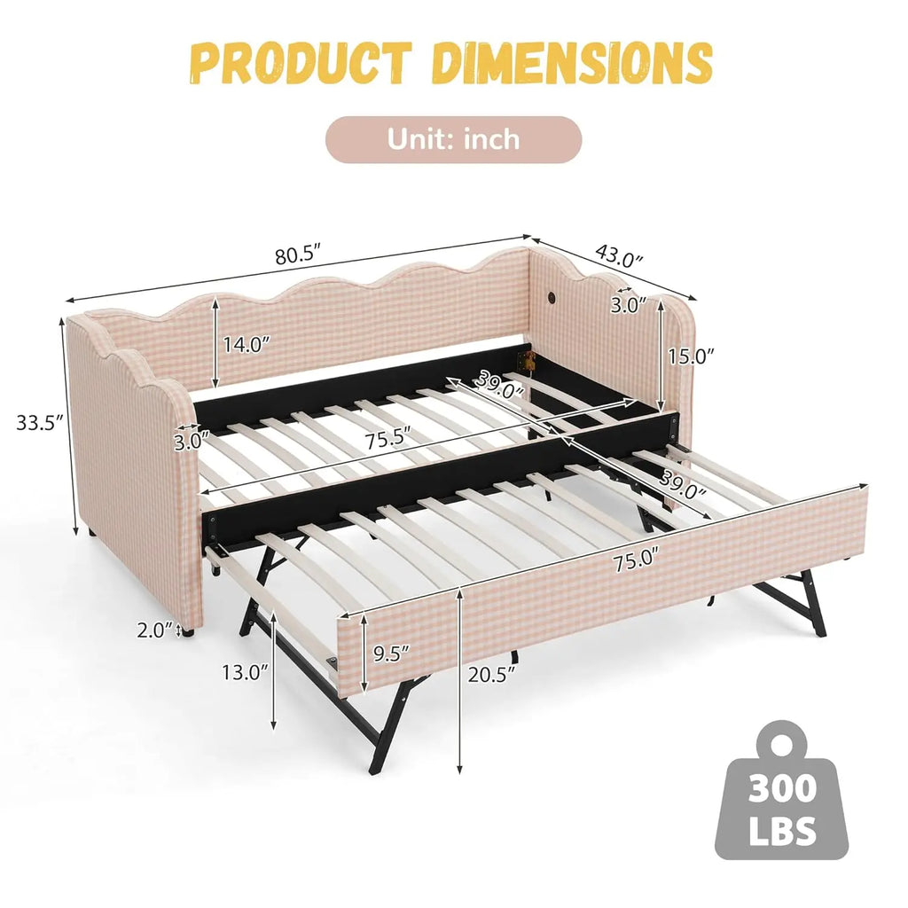 Twin Upholstered Daybed Extendable Linen Sofa Bed