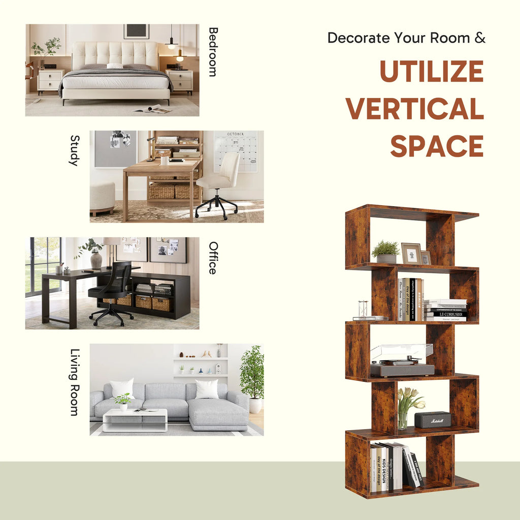 5 Tier S-Shaped Geometric Bookcase
