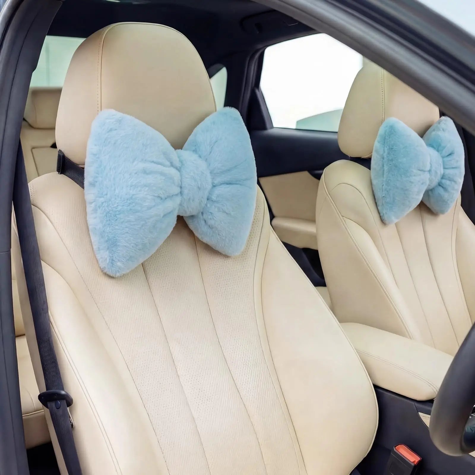 2 Pcs Car Neck Pillow Soft Plush Bow Headrest Support Comfortable